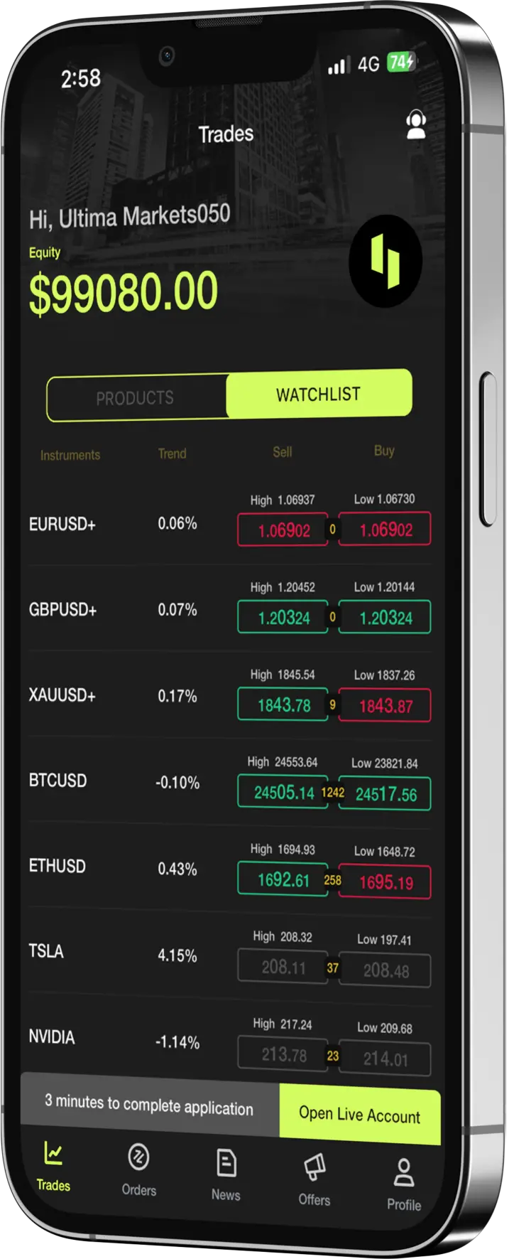 Ultima Markets Mobile Trading in a Phone 3